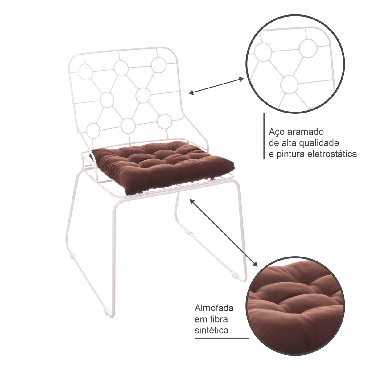 Cadeira de Jantar Design Industrial Aço Aramado Átomo