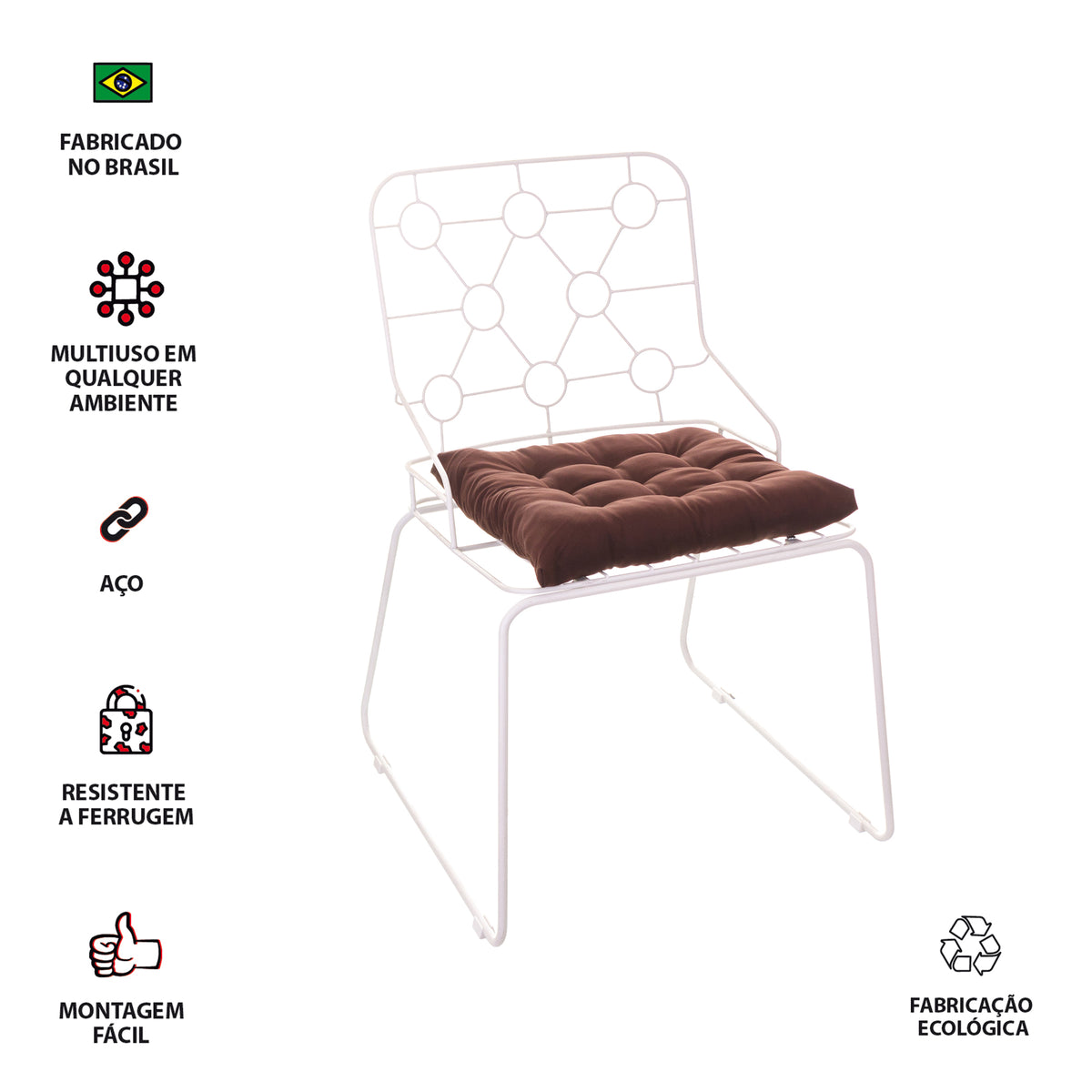 Cadeira de Jantar Design Industrial Aço Aramado Átomo