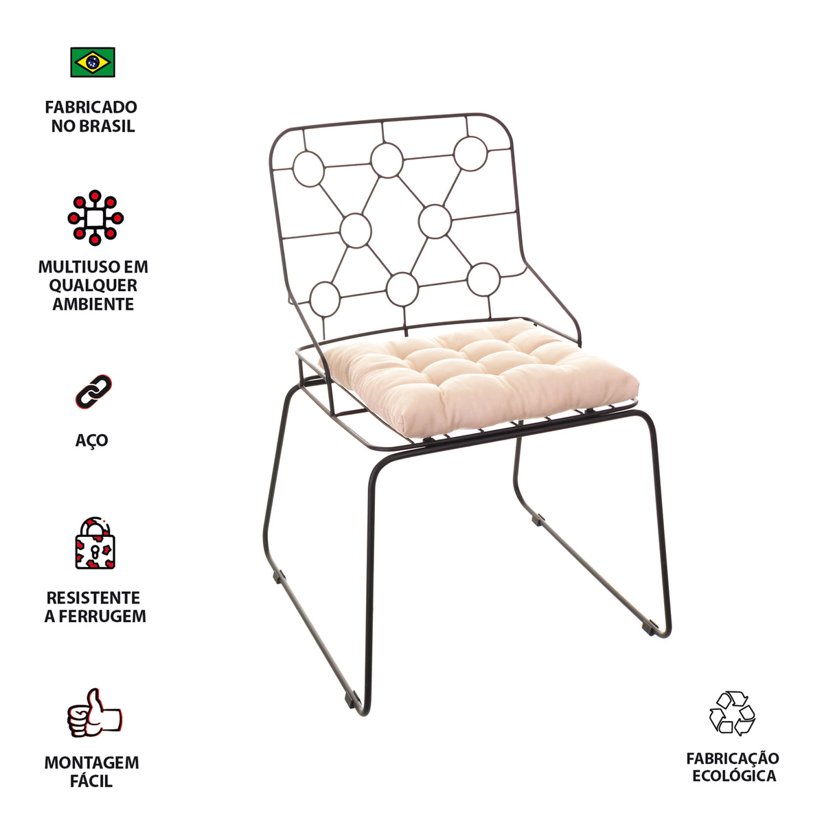 Cadeira de Jantar Design Industrial Aço Aramado Átomo