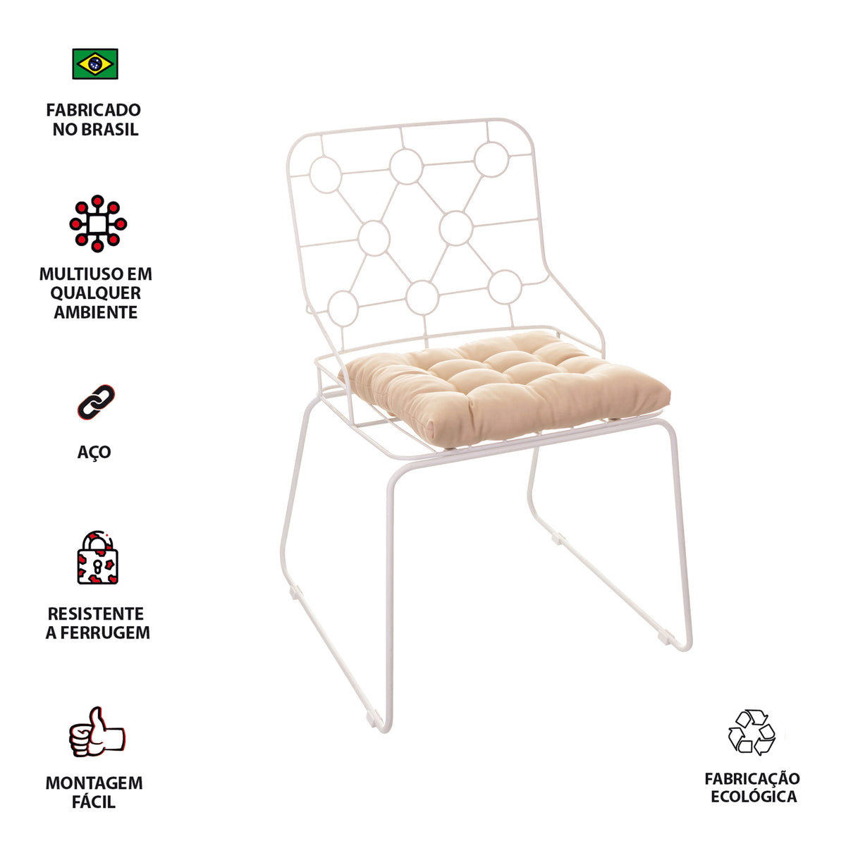 Cadeira de Jantar Design Industrial Aço Aramado Átomo