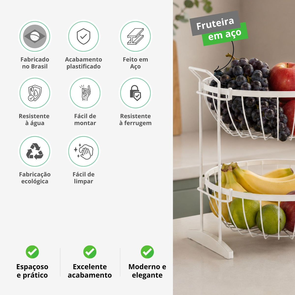 Fruteira Redonda Aramada Dupla de Mesa