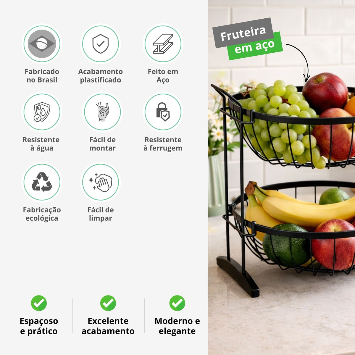 Fruteira Redonda Aramada Dupla de Mesa