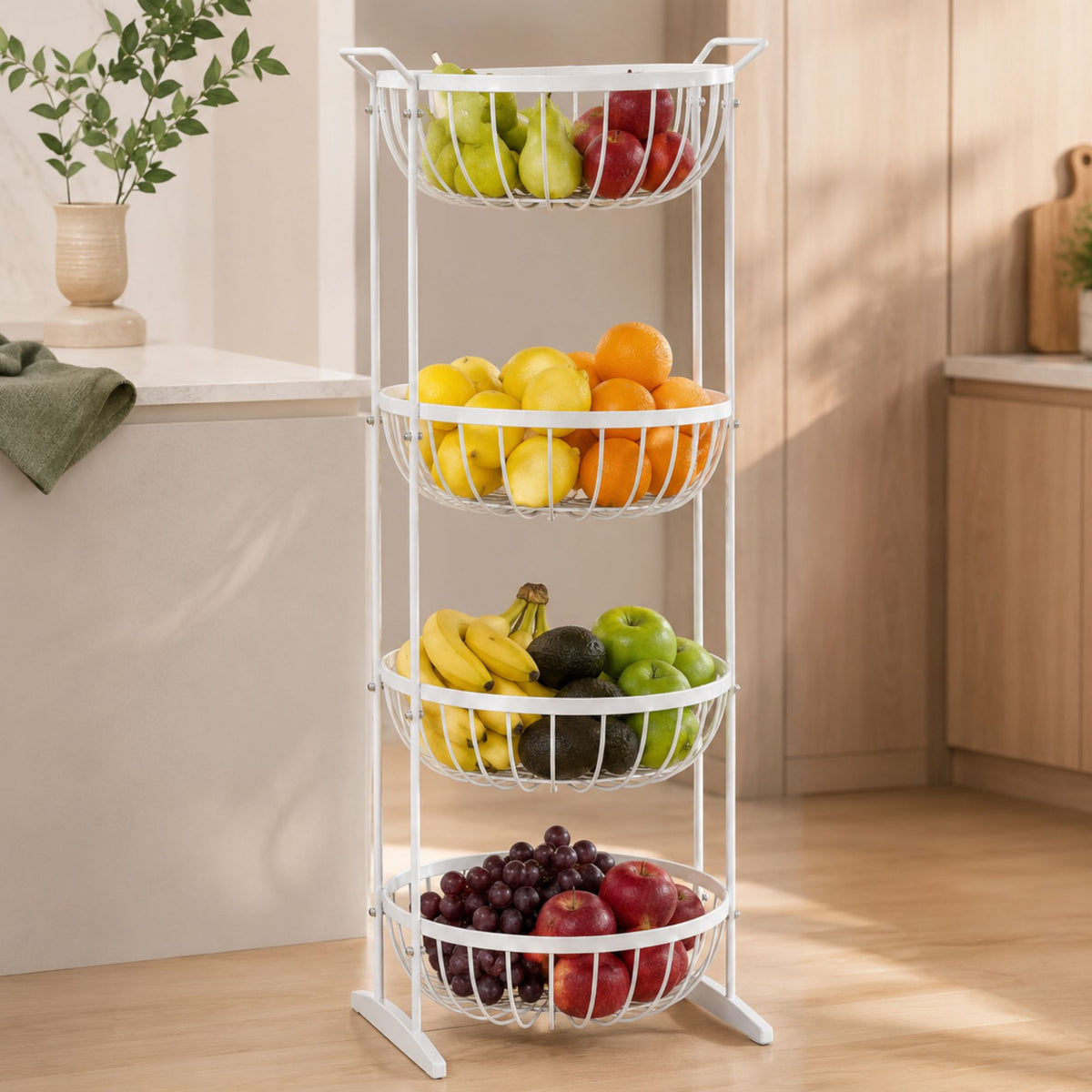 Fruteira Redonda Aramada Quádrupla de Chão