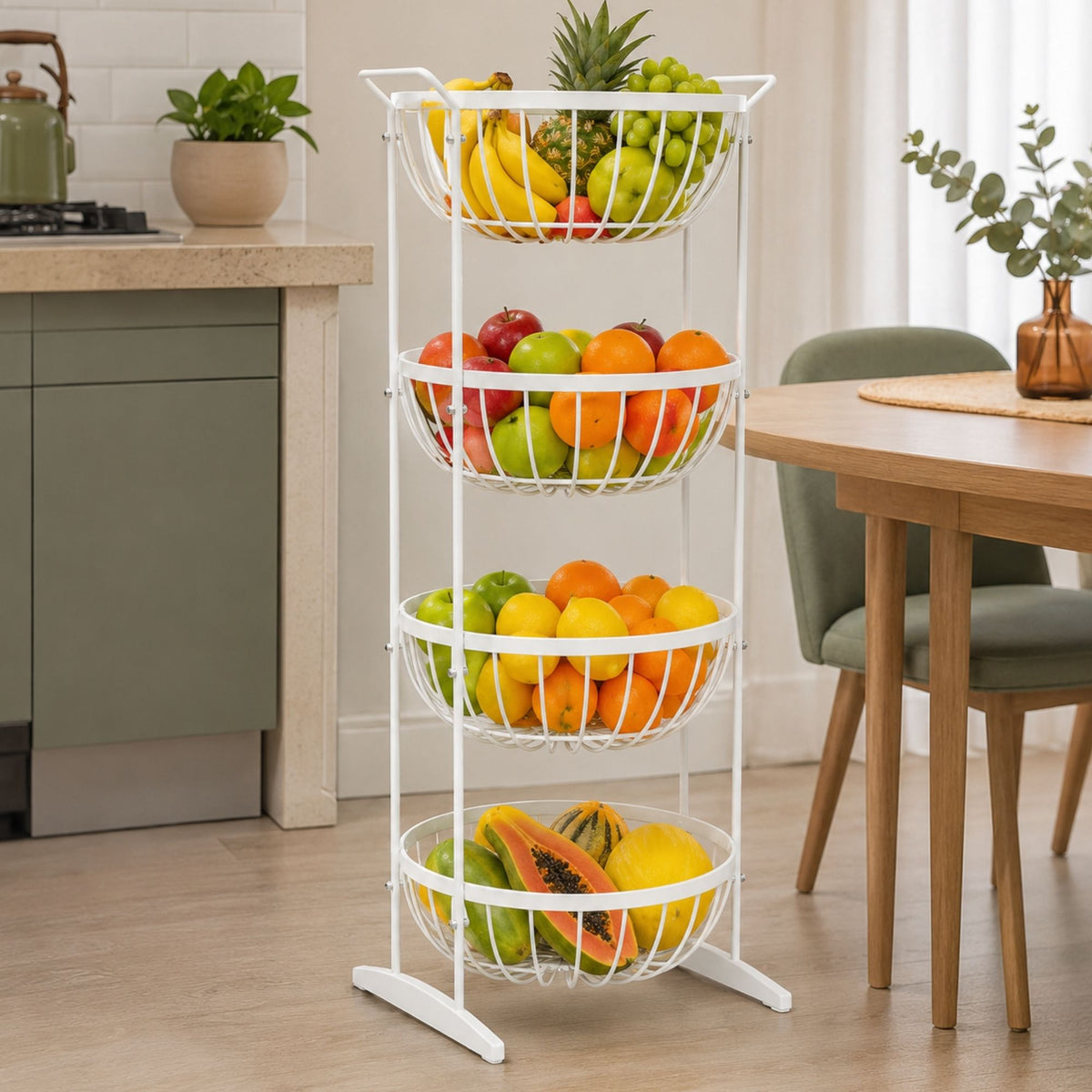 Fruteira Redonda Aramada Quádrupla de Chão