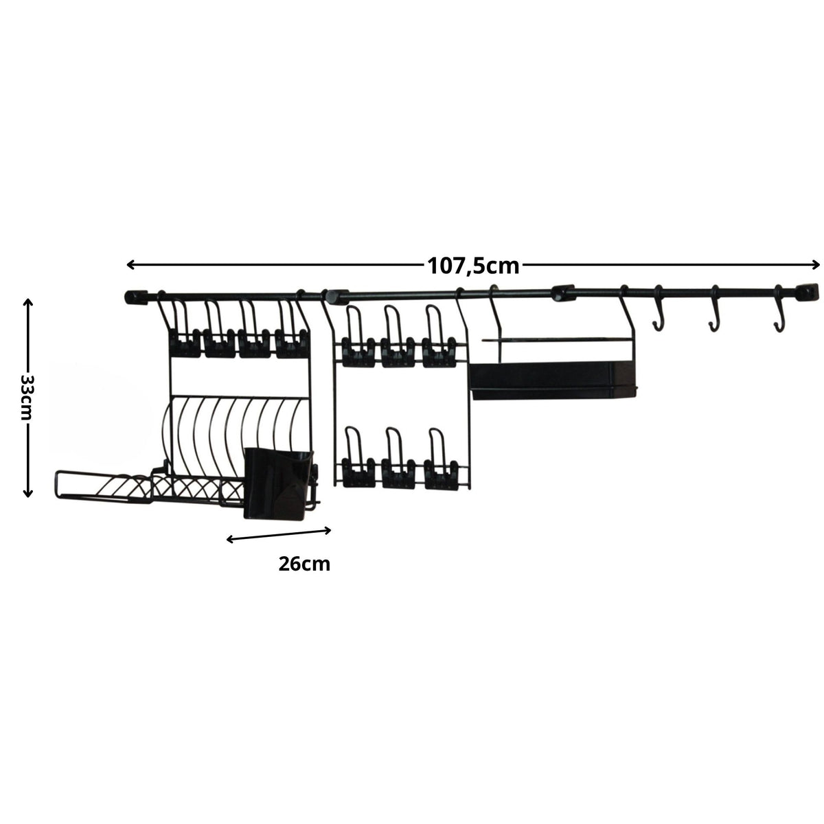 Escorredor de Louça de Parede com Porta Copos, Ganchos e Porta Detergente – Kit Cozinha Suspensa Kit 6