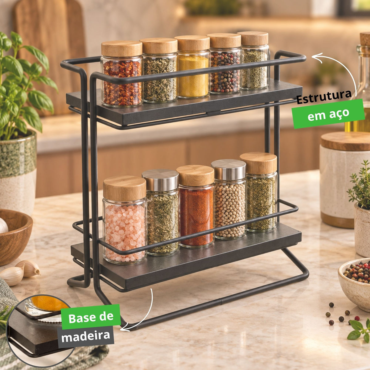 Organizador De Cozinha Rack Porta Tempero 2 Andares
