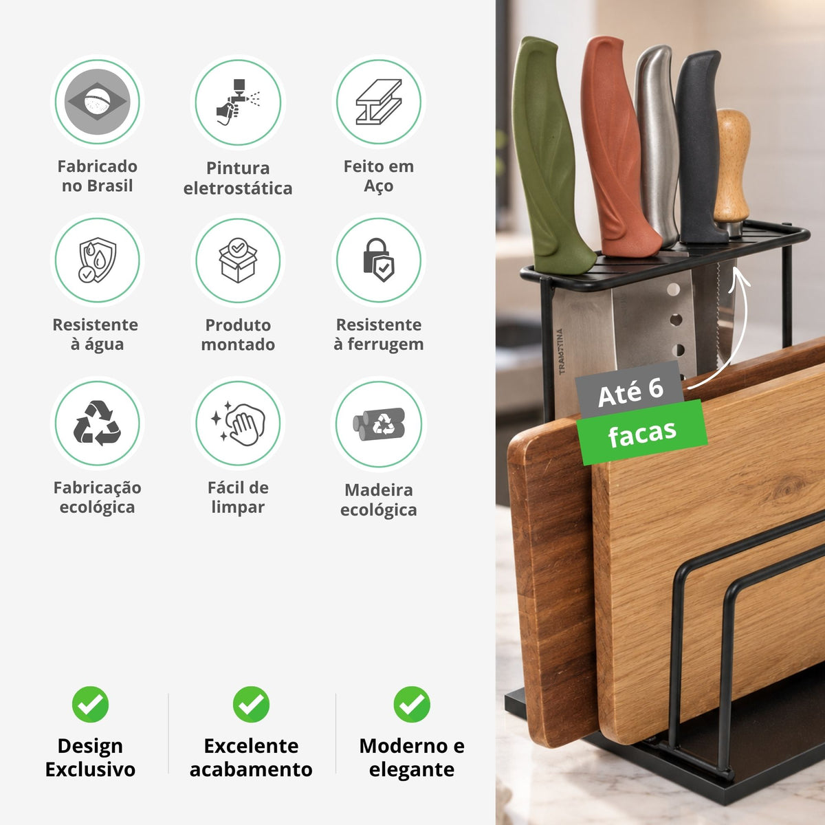 Suporte Organizador de Tábuas e Facas para Bancada Cozinha