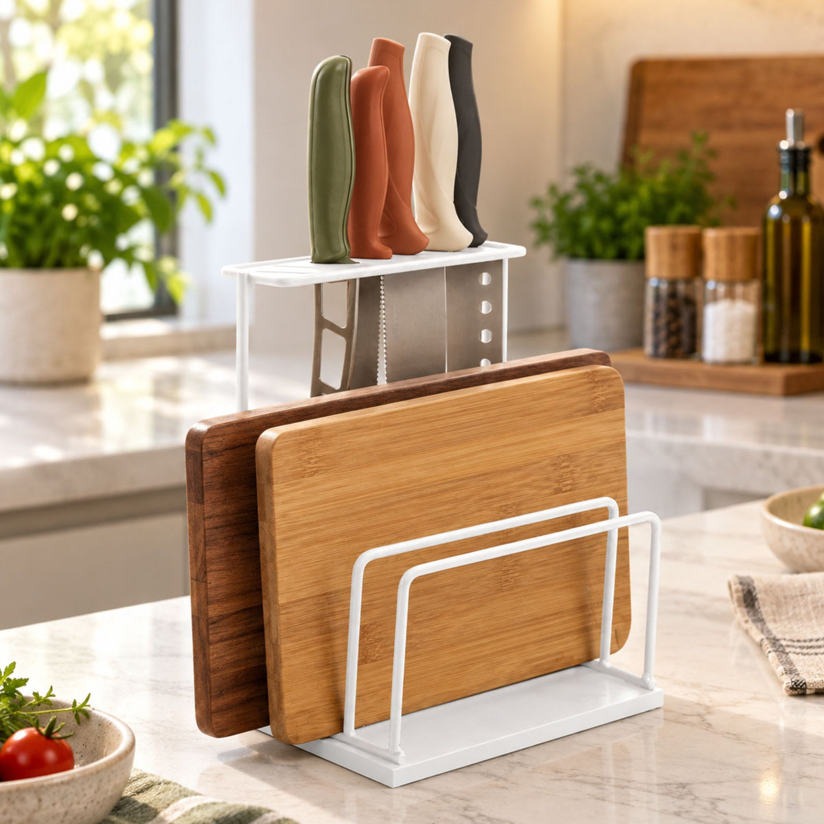 Suporte Organizador de Tábuas e Facas para Bancada Cozinha