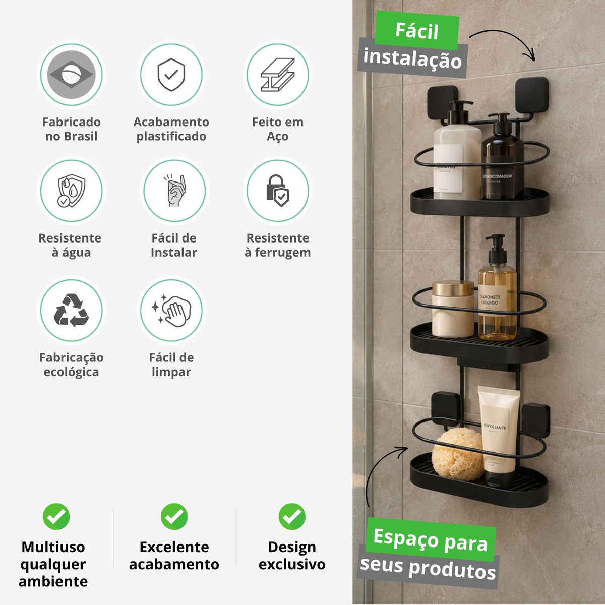 Organizador de Banheiro Triplo de Parede Fita 3M