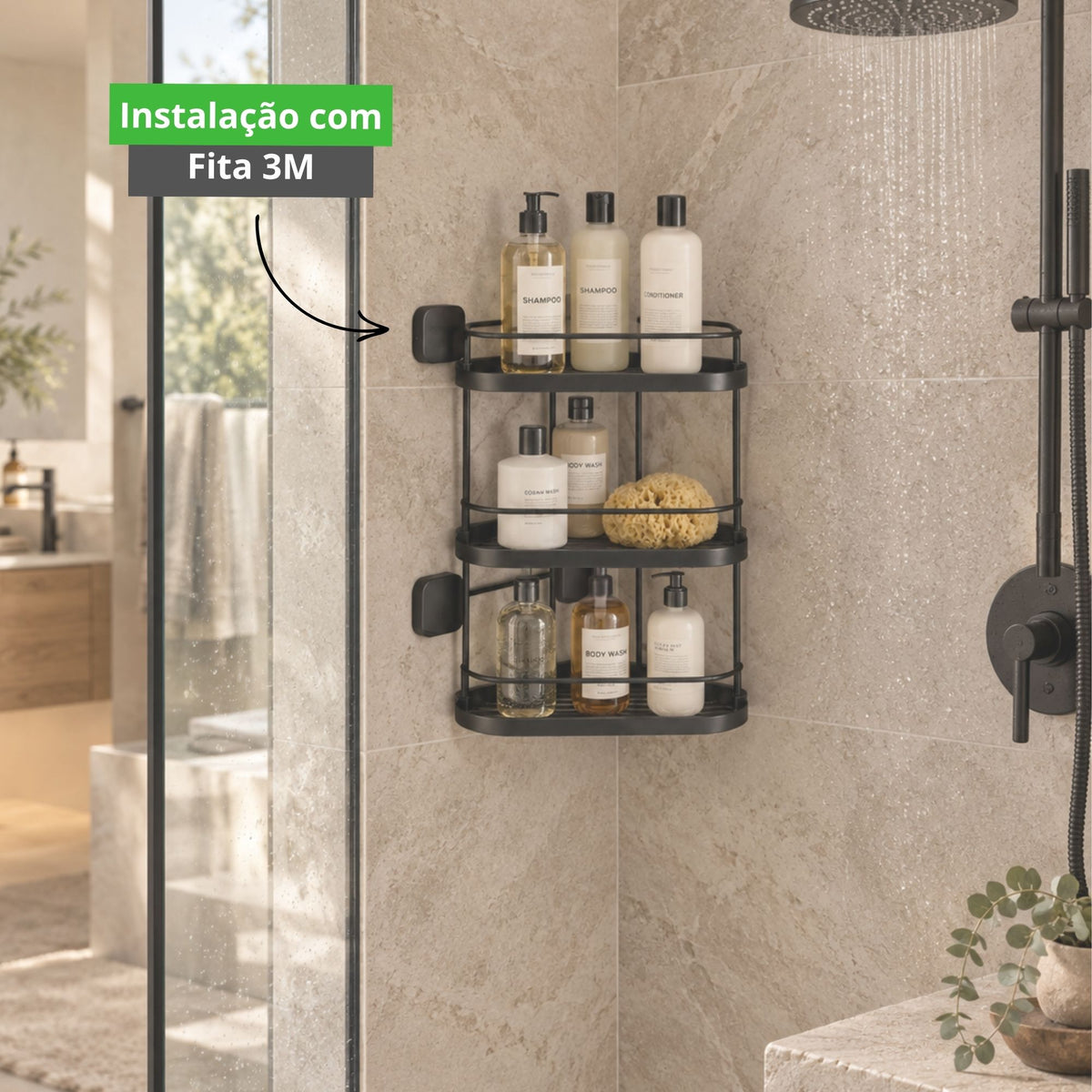 Cantoneira Tripla Organizadora de Banheiro Fita 3M