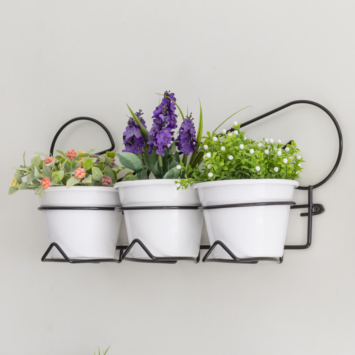 Suporte para vaso triplo para parede em aramado